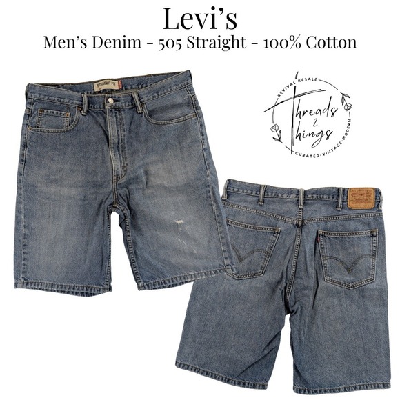 Levi's Other - Levis 505 Jean Shorts Mens 38 Straight Fit Distressed Denim Dad Grandpa y2k VTG